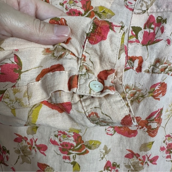 Lands End sz. 12 100% linen floral tunic, pink, 3/4 slv., fall, office, date - Picture 7 of 11